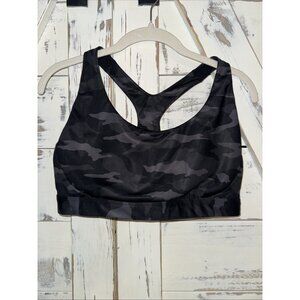 Athleta Sports Bra Womens Large Black Gray Camo Print Racerback Athletic Gym